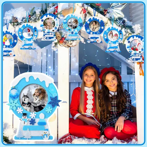 Miniatura 2 de Ferraycle 232 Piezas Kit de Manualidades de Marcos de Fotos DIY de Invierno 32 Piezas de Marcos de Fotos de Nieve con 200 Calcomanías para Decorar