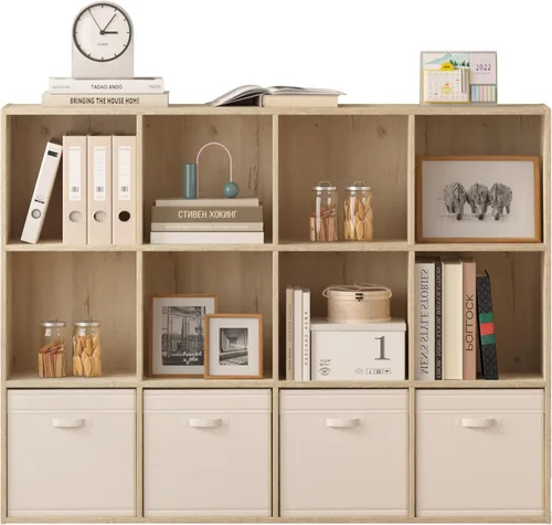Miniatura 13 de Organizador de almacenamiento de 12 cubos, estantes de madera con panel trasero cerrado, estantería reversible, organizador de armario de cubos