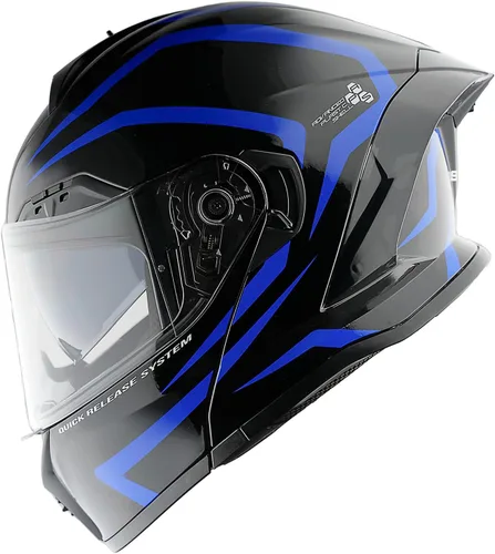 Miniatura 6 de 1Storm Nuevo Casco Modular de Motocicleta con Visera Dual, Protección Solar Completa y Luz Trasera LED Recargable: LED-X90 Flecha Azul