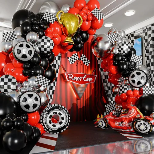 Miniatura 5 de Kit de Arco de Globos TODO EN 1 para Autos de Carreras con TROFEO BONUS y Número 2 - Kit de Guirnalda de Globos de Autos para Suministros de Fiesta