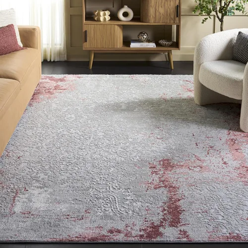 Miniatura 13 de SAFAVIEH Meadow Collection - Alfombra decorativa de 2 x 5 pies, gris claro y rosa, diseño abstracto moderno, no desprende pelusa y de fácil cuidado