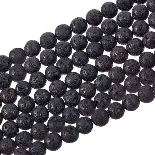 PH PandaHall 600 cuentas redondas de lava negra de 0.236 pulgadas para difusor, fabricación de joyas, pulseras de yoga Negro