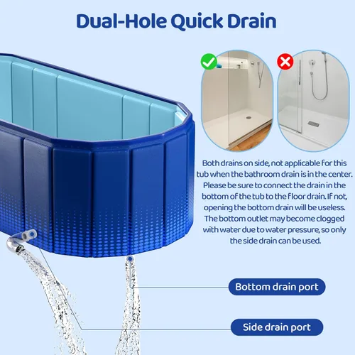 Miniatura 7 de Bañera plegable portátil, bañera independiente sin instalación, bañera de baño para remojo, cabina de ducha plegable para baño caliente y hielo Azul