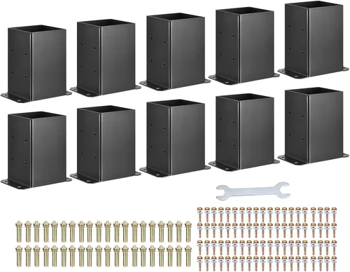 Miniatura 8 de uxcell Base de poste de 4 x 4, 3 piezas, tamaño interior de 3.6 x 3.6 pulgadas, soportes de poste recubiertos de polvo negro con tornillos