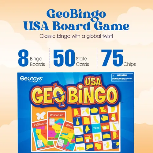Miniatura 2 de GeoToys GeoBingo, USA Bingo para niños de 4 años en adelante, juego de geografía para el hogar, escuela o campamento, divertido juego educativo
