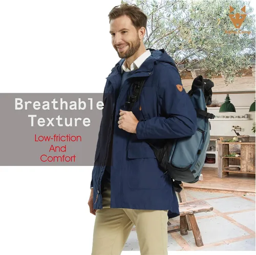 Miniatura 2 de ALPHA CAMP Men Waterproof Jacket with Hood Rain Coat Windbreaker All Weather Breathable Long Soft Shell