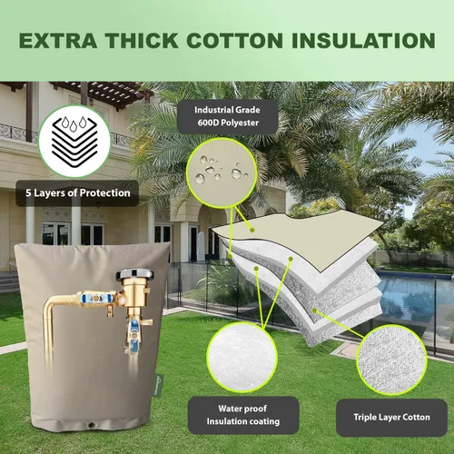 Miniatura 4 de La cubierta aislante original para tuberías de invierno (5˚F) - Algodón de doble pared (con revestimiento UV) aislado para protección contra