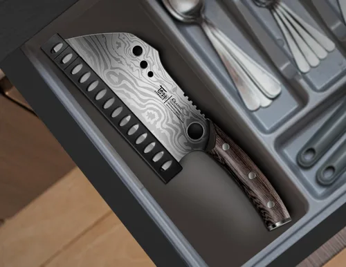 Miniatura 9 de SYOKAMI Cuchillo de chef con funda, cuchillo de carnicero de 7.7 pulgadas con pelador de hierbas, cuchillo de cortar huesos resistente, mango