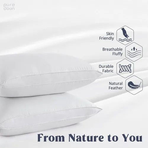 Miniatura 2 de puredown® Almohadas de Plumas y Plumón de Ganso para Dormir, Almohadas de Cama Suaves para Dormir con Funda de Algodón 100%, Juego de 2, Tamaño King