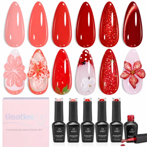 Miniatura 24 de Beetles - Juego de esmaltes de uñas de gel Jelly de 6 colores, tonos nude, rosa, marrón, con brillo y efecto de glitter, kit de esmaltes de gel