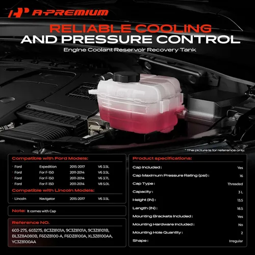 Miniatura 2 de A-Premium Tanque de depósito de recuperación de refrigerante del motor delantero [con tapa y bandeja de filtro de aire y tubería] Compatible