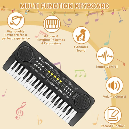 Miniatura 3 de Piano de teclado para niños, 37 teclas, juguetes para niños, principiantes, pianos electrónicos con micrófono, juguete musical educativo para niños