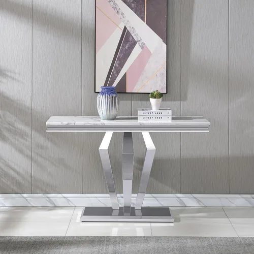 Miniatura 9 de Mesa consola moderna de cristal, mesa de sofá dorada de 55 pulgadas con marco de metal resistente y parte superior de vidrio templado negro