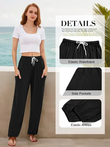 Miniatura 4 de QIANXIZHAN - Pantalones harem para mujer, pantalones palazzo hippie, joggers bohemios con bolsillos, ropa de yoga