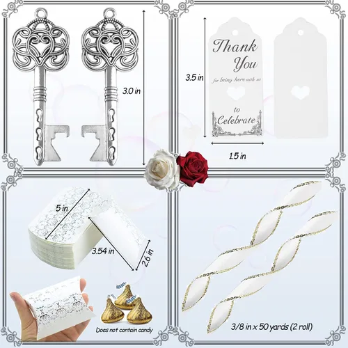 Miniatura 2 de Aokbean Juego de 50 piezas de abrebotellas con llave de esqueleto vintage, recuerdos de boda, regalo de recuerdo para invitados, caja de dulces