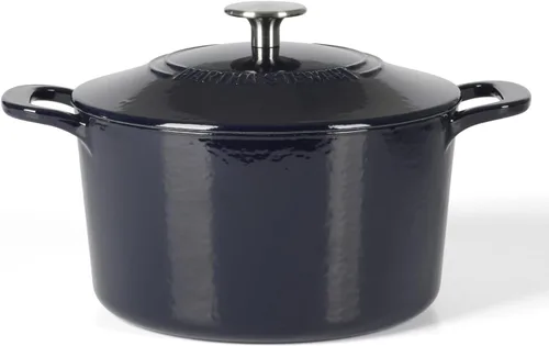 Miniatura 27 de MARTHA STEWART Gatwick - Horno holandés de hierro fundido esmaltado de 7 cuartos de galón, lino blanco con oro, horno holandés resistente para Lino
