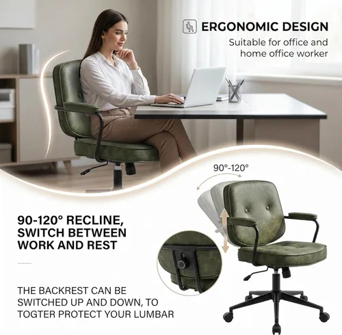 Miniatura 4 de DUOMAY Silla de escritorio retro para computadora de oficina en casa con reposabrazos, moderna silla giratoria de respaldo medio, silla de oficina