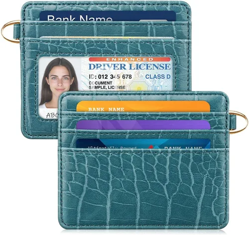 Miniatura 23 de Bolsillo frontal minimalista delgado con bloqueo RFID para tarjetas de crédito, cartera pequeña, bonita funda para tarjetas para mujeres, beige