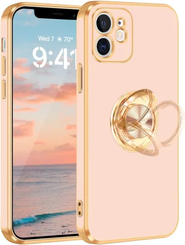 Miniatura 17 de Fingic Funda para iPhone 12 con Soporte de Anillo, [Soporte de Anillo Giratorio de 360° Magnético con Base] [Borde Dorado Brillante con Enchapado]
