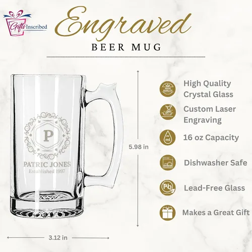Miniatura 4 de Taza de Cerveza Personalizada de 16 oz con Fuente Personalizada Grabada en Vidrio con Tu Texto – Regalo Único para Papá, Esposo, Cumpleaños, Boda