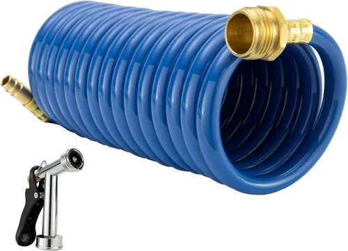 Miniatura 8 de RecPro RV Manguera de ducha exterior Manguera enrollada azul de 15' Rociador opcional de conexión rápida flexible Resistente a rayos UV