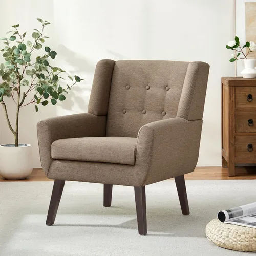 Miniatura 19 de HUIMO Silla de Acento para Sala de Estar, Sillón Tapizado con Botones Capitoné, Sillas de Sofá de Tela de Lino para Dormitorio, Sala de Estar, Silla
