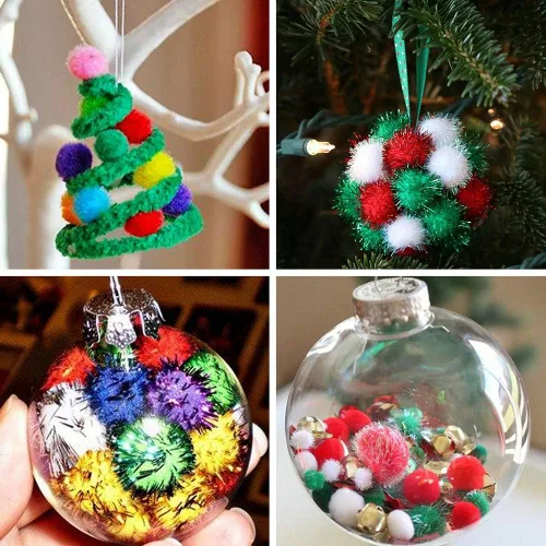 Miniatura 7 de Winlyn Juego de 475 coronas de cascabel de Navidad, adornos para árbol de Navidad, kit de manualidades, tallos de felpilla metálica, pompones