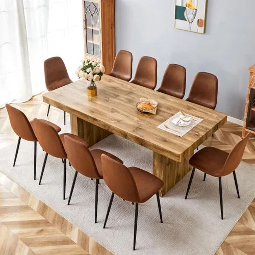 Miniatura 21 de gopop Rustic Modern 79" Rectangular Dining Table, Solid Wood Farmhouse Kitchen Table with Sturdy Legs, Wooden Dining Room Table for 6–10 People