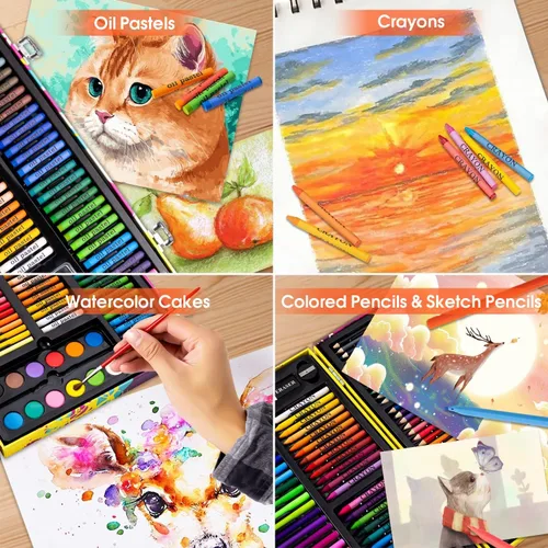 Miniatura 5 de Suministros de arte, juego de 180 piezas para dibujar y pintar para niños, niñas, niños, adolescentes, juego de arte para colorear con estuche
