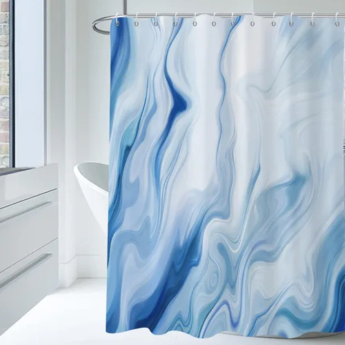 Miniatura 26 de Cortina de ducha con diseño de mármol verde, verde azulado y blanco degradado, moderna, abstracta, de lujo, ondas, decoración del hogar, tela Nuevo