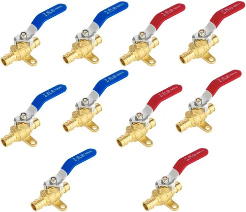 Miniatura 12 de Paquete de 2 EFIELD Válvula de bola de latón de cierre completo de puerto completo de expansión de Pex A de 1/2 pulgada con oreja caída, rojo