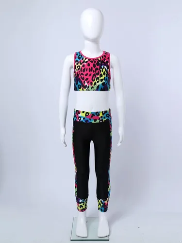 Miniatura 7 de JEATHA Conjunto de camiseta sin mangas con pantalones para niñas y niñas, para gimnasia, yoga, entrenamiento, ropa deportiva