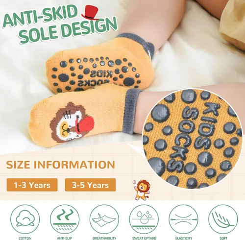 Miniatura 2 de Calcetines antideslizantes para bebés y niños pequeños, calcetines de algodón antideslizantes con pinzas, 6 pares