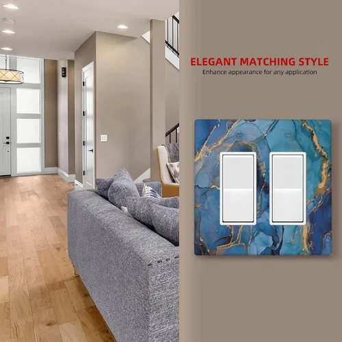 Miniatura 7 de Placa de pared doble basculante de mármol azul, cubierta decorativa de interruptor de luz de 2 cuadras, moderna acuarela degradada, arte de tinta