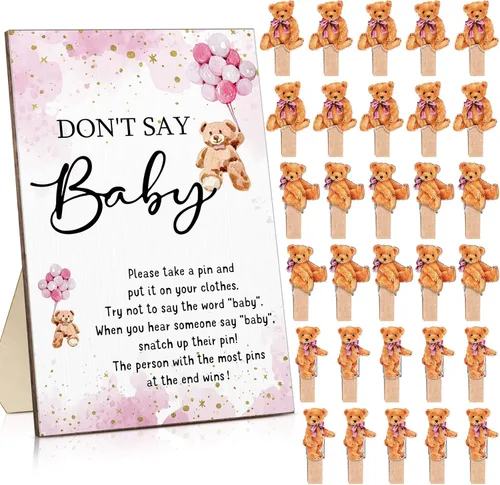 Miniatura 12 de Unittype 51 Piezas No Digas Bebé Juego de Baby Shower Regalos Incluye Letrero de Baby Shower Tema Abeja y 50 Mini Pinzas de Ropa de Abeja para Niños