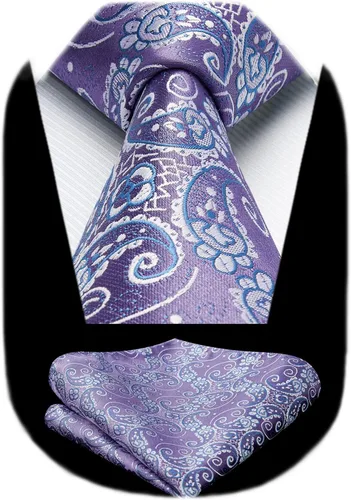 Miniatura 150 de HISDERN Corbatas para hombre, corbata de cachemira y bolsillo cuadrado tejido clásico floral para hombre, corbata de fiesta de boda