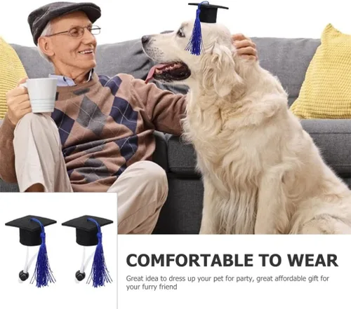 Miniatura 3 de Gorra de graduación para mascotas con borla azul, 2 unidades, mini sombreros de soltero para conejillo de indias, gatos, cachorros, hámsters, perros