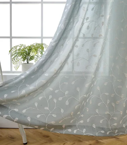 MIUCO Cortinas semitraslúcidas bordadas florales con aspecto de lino con ojales para ventana para dormitorio, 52 x 95 pulgadas, 2 paneles, espuma
