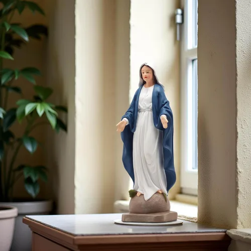 Miniatura 5 de Estatua de Nuestra Señora de Gracia – Figura de 8.5 pulgadas, decoración religiosa católica de resina para altar del hogar, mesa de oración, Azul
