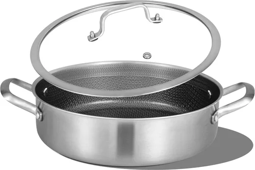 Miniatura 12 de Inqibee - Sartén híbrida de 5 QT de acero inoxidable con revestimiento cerámico de tres capas sin adherencia con tapa, olla de cocina de inducción