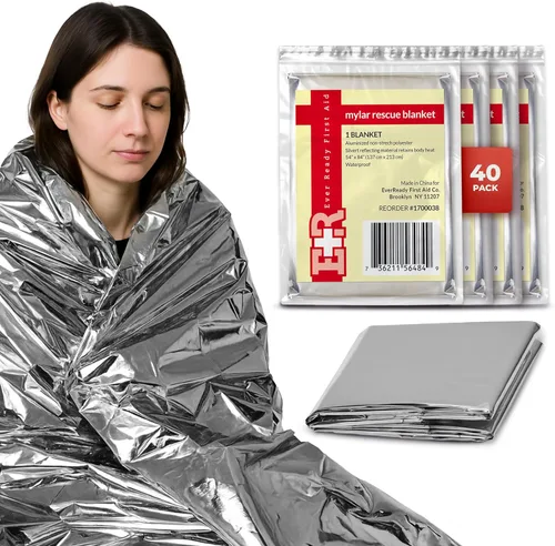 Miniatura 7 de Ever Ready First Aid Mylar - Manta de rescate grande, hoja térmica plateada para emergencias y supervivencia, 54 x 84 pulgadas, 10