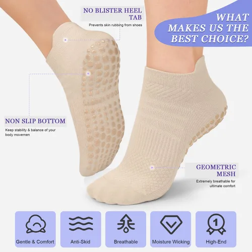 Miniatura 3 de yeuG Calcetines de pilates antideslizantes con agarre para mujer, calcetines de agarre para yoga, ballet, entrenamiento descalzo, calcetines