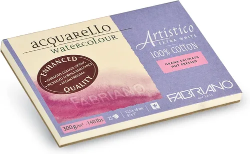 Honsell Fabriano Artistico - Bloque de acuarela extra blanco, 140 lb./300 GSM, prensa caliente, 25 hojas, 5 x 7 pulgadas, 4.9 x 7.1 in