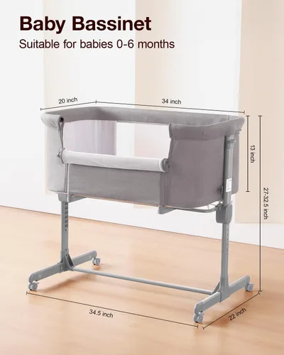 Miniatura 6 de Larex Cuna de Bebé, Cunas 3 en 1 Durmiente de Cabecera para Recién Nacido, Cuna Portátil Ajustable 7 Alturas Cuna de Cabecera con Colchón y Ruedas
