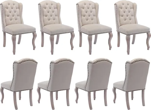 Miniatura 14 de chairus Juego de 4 sillas de comedor con diseño capitoné Parsons, tapizadas de estilo rústico francés con ribete de cabeza de clavo y patas