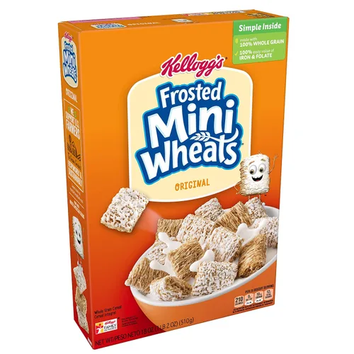 Miniatura 12 de Kellogg's Frosted Mini-Wheats - Cereal para desayuno frío, cereales de fibra, aperitivos para niños, miel dorada (10 cajas)