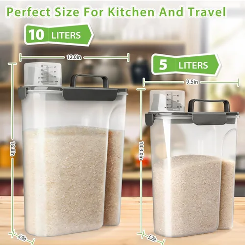 Miniatura 3 de Viretec Recipiente de almacenamiento de arroz, dispensador hermético de alimentos secos de 15 a 20 libras, recipiente de comida para mascotas