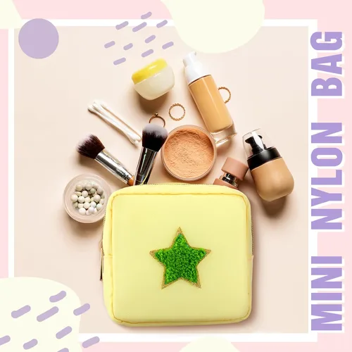 Miniatura 3 de Sumind Bolsa de maquillaje de parches de preppy a granel, bonita bolsa de regalo, bolsa de nailon para viajes, artículos de aseo cosméticos