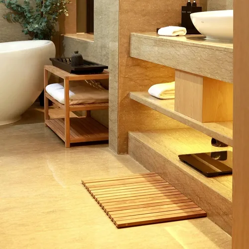 Miniatura 2 de Alfombrilla de baño y ducha de estilo nórdico en teca - Uso en interiores y exteriores - Plataforma de madera antideslizante para sauna, piscina