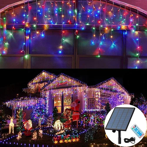 Miniatura 8 de KiflyTooin Luces Solares de Navidad para Exteriores Impermeables Luces de Cortina para Decoraciones de Navidad 320 LED 29.5 pies 60 Gotas, Luces